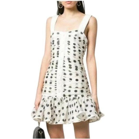 ZIMMERMANN Corsage Ruched Linen-blend Mini Dress In Black White AU2 US8
